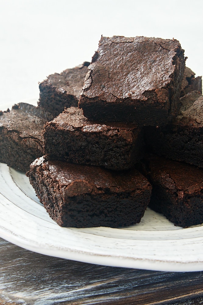 Dark Cocoa Powder Brownies on a white plate