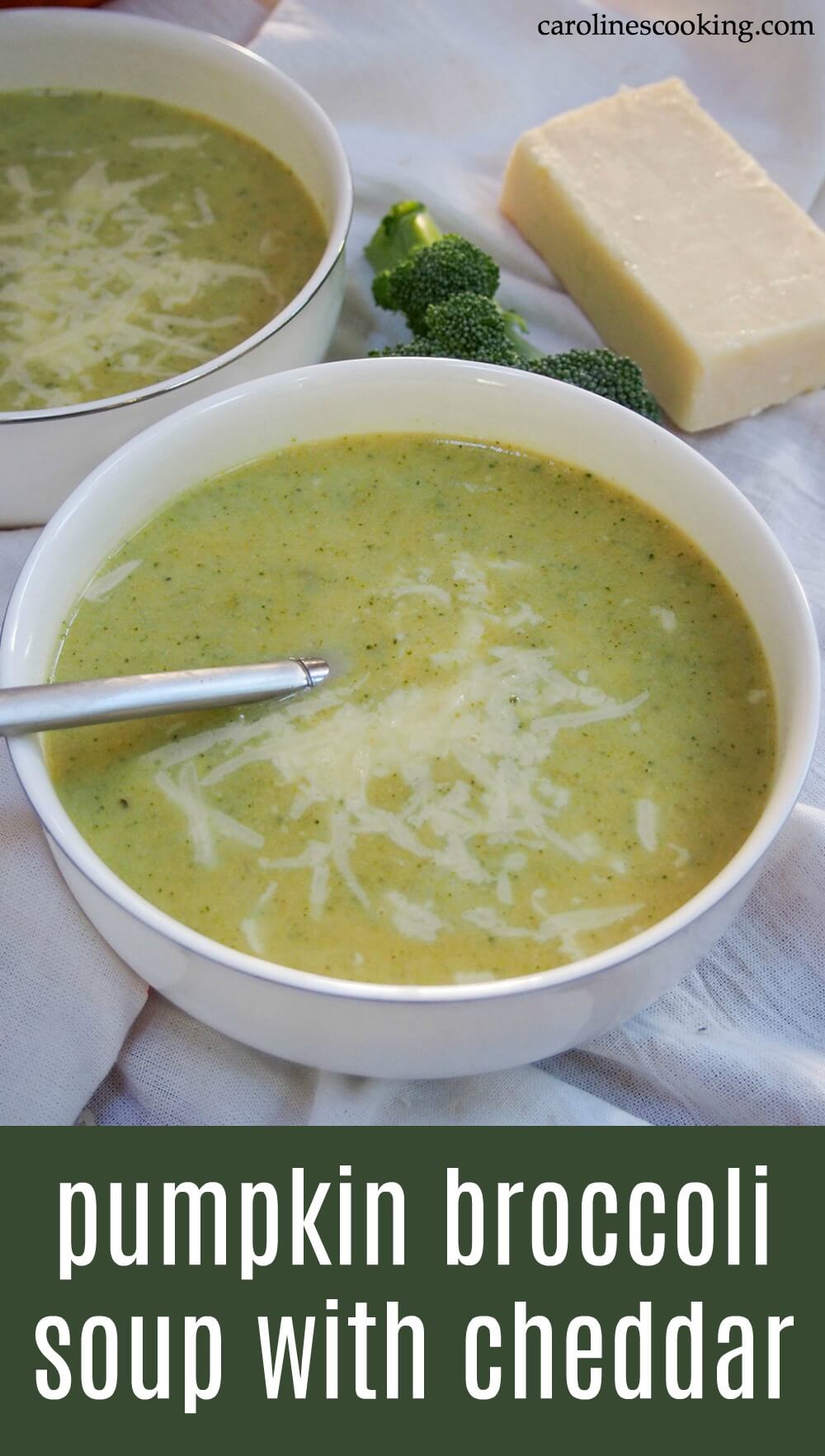 Pumpkin broccoli soup with the addition of a sharp cheddar is a tasty fall combination that is both smooth and fresh, warming but light. It