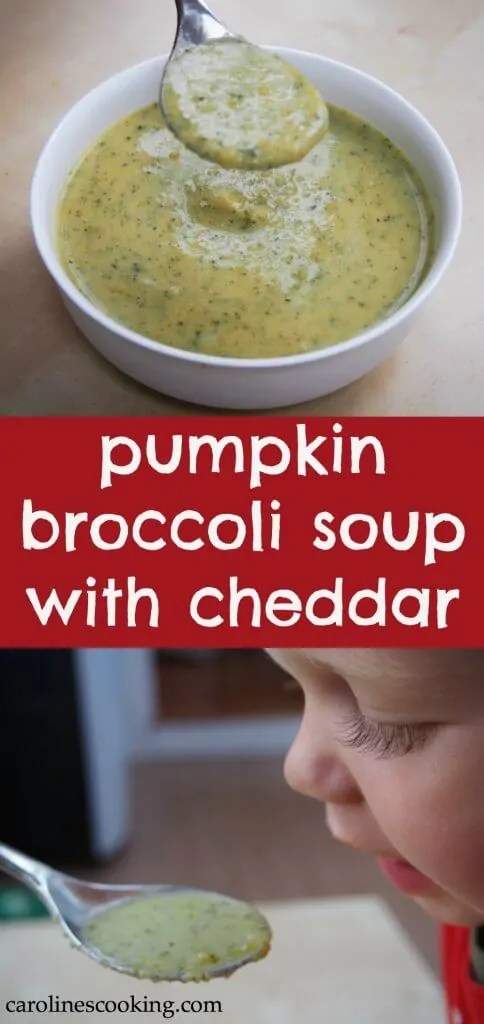 Pumpkin broccoli soup with the addition of a sharp cheddar is a tasty fall combination that is both smooth and fresh, warming but light.