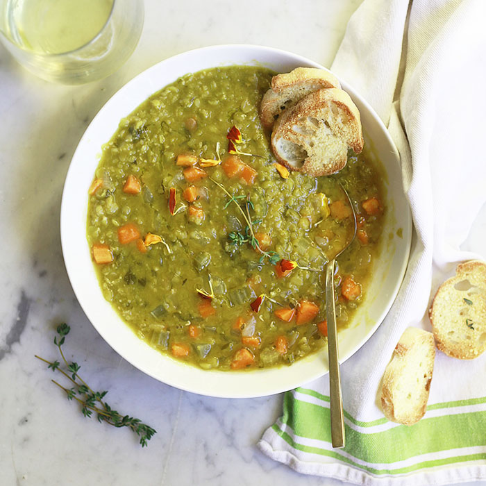 vegetarian split pea soup in the slow cooker