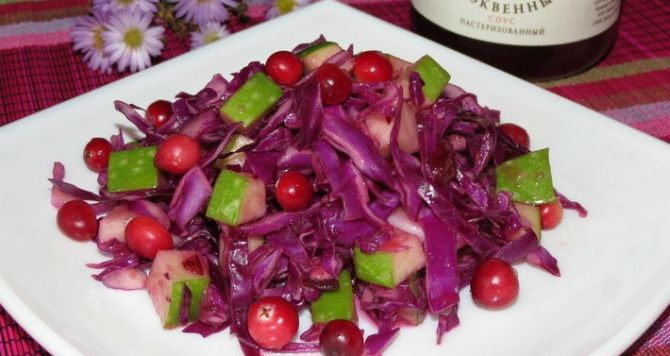 Winter salad made of red cabbage and cranberries (step by step photo recipe)