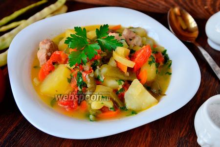 Фото рецепта Рагу с мясом, картофелем, фасолью и помидорами