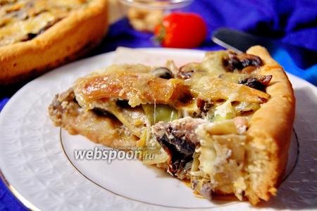 Фото рецепта Пирог с грибами и стручковой фасолью