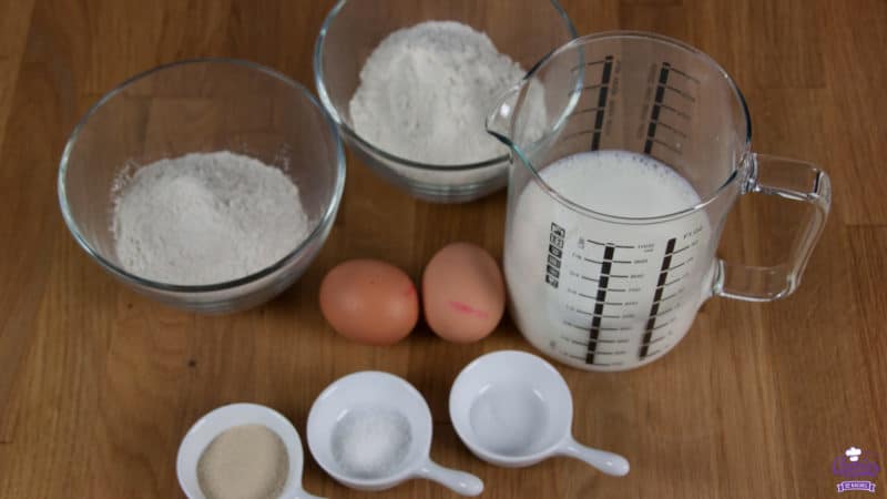 An overview of ingredients needed to make poffertjes