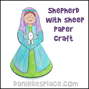Sheep Craft - Shepherd Holding Sheep Paper Craft from www.daniellesplace.com