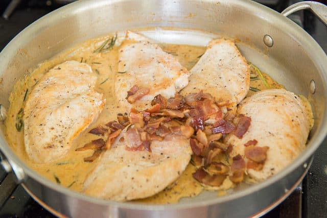 Chicken Cutlets in Mustard Cream Sauce with Bacon and Rosemary