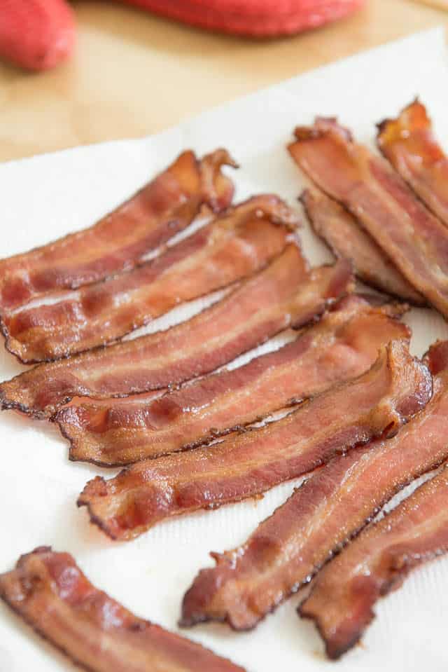 Bacon in the Oven - Fully Cooked and Draining on Paper Towel