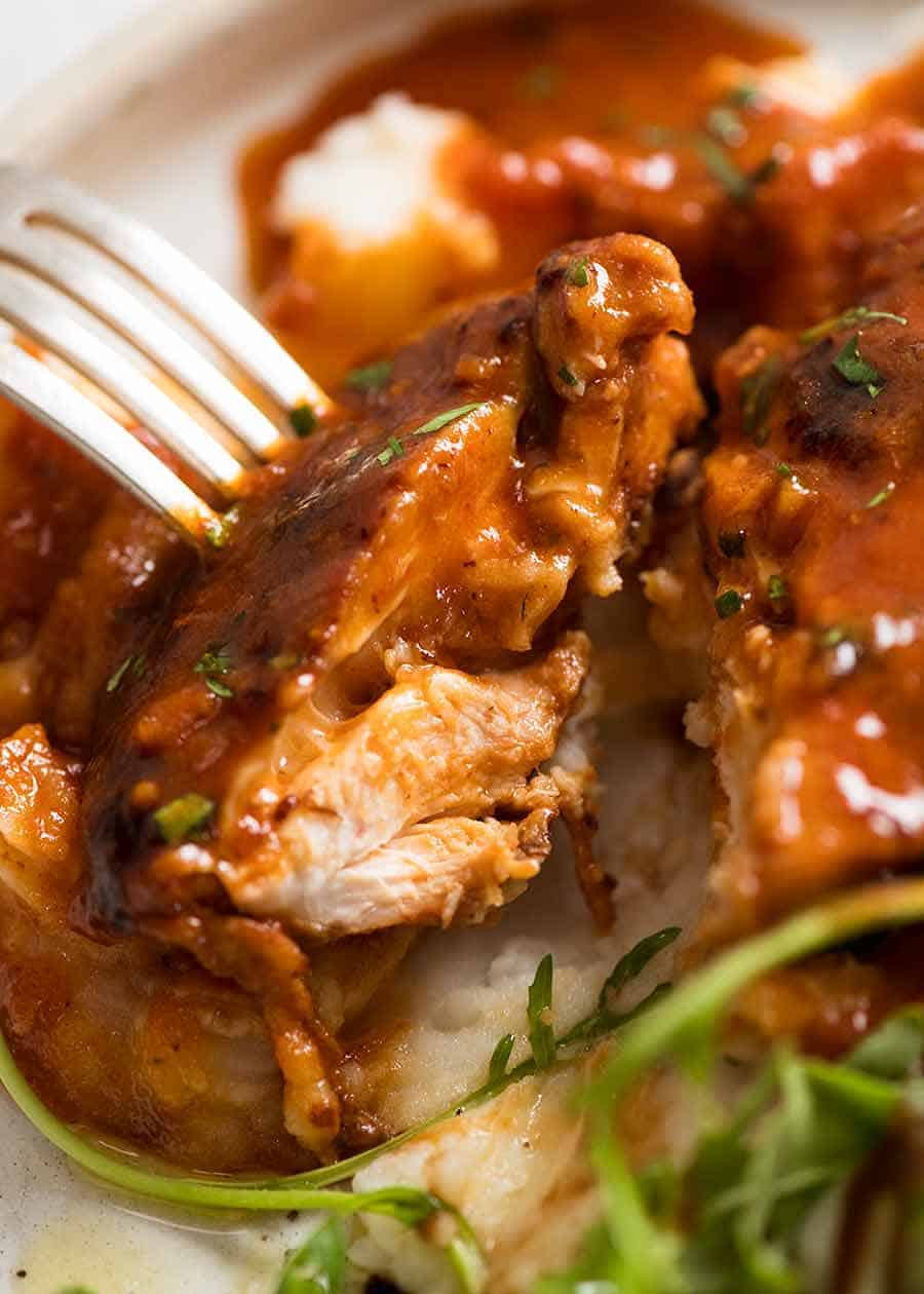 Close up showing the inside of Sticky Chicken