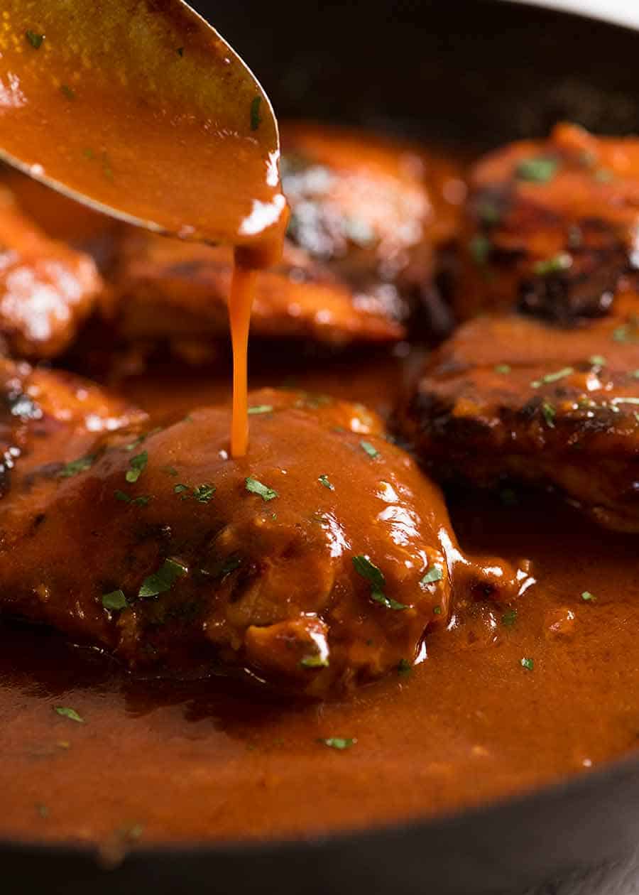 Stick chicken thighs with sauce made from pantry ingredients 
