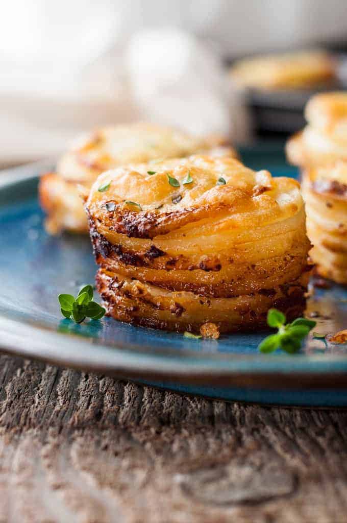 Mini Potato Gratin Stacks - great party food, breakfast with eggs or as a side for a fancy dinner. Made in a muffin tin! recipetineats.com