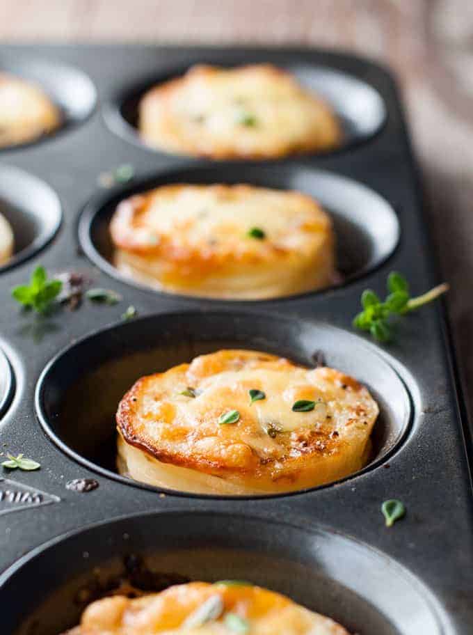 Mini Potato Gratin Stacks - great party food, breakfast with eggs or as a side for a fancy dinner. Made in a muffin tin! recipetineats.com