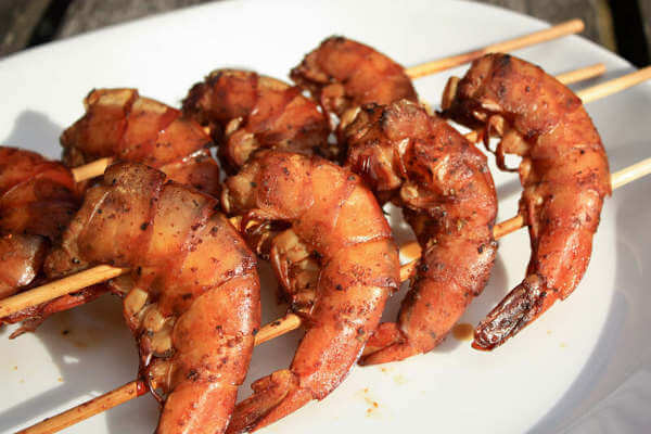 Beautifully Grilled Shrimp on Bamboo Skewers