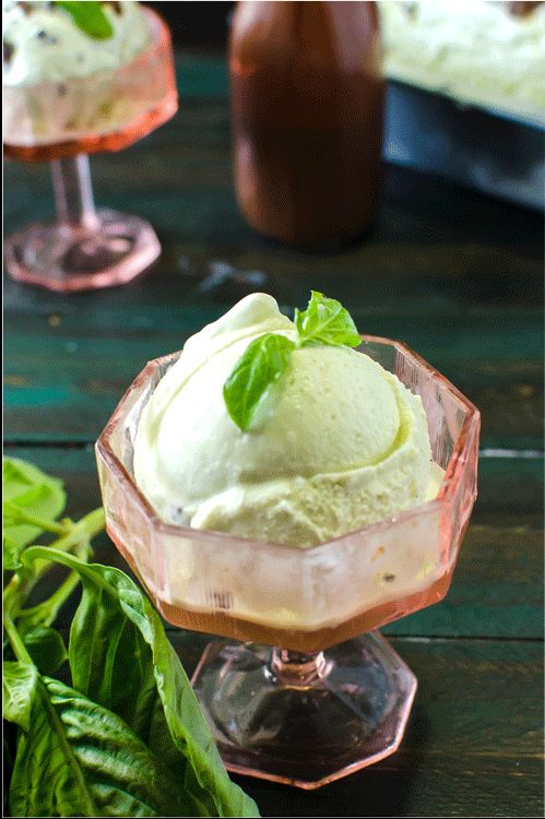 Basil Vanilla Ice Cream - A creamy vanilla ice cream with a delightfully fresh, earthy basil flavour, that